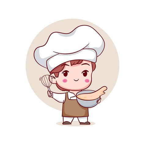 Cute Cartoon Logo Character Of Chef Hand Drawn Chibi Character