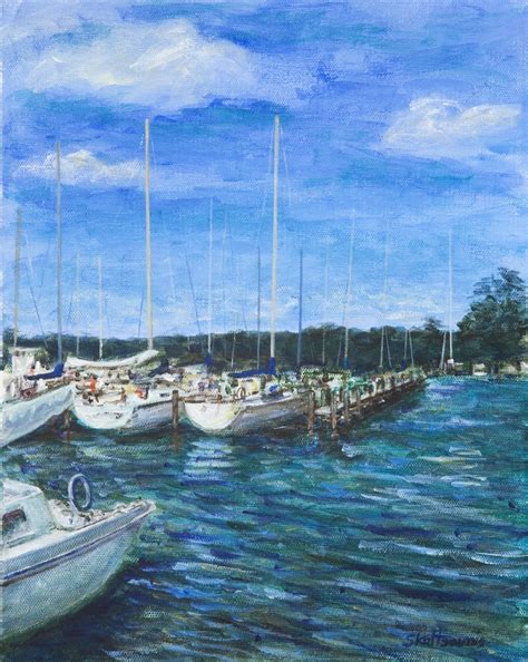 Seascape Acrylic Paintings Harbor Scene At Gloucester Point By