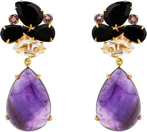 Bounkit Faceted Onyx & Amethyst Cluster Drop Earrings | Drop earrings, Earrings, Gold drop earrings