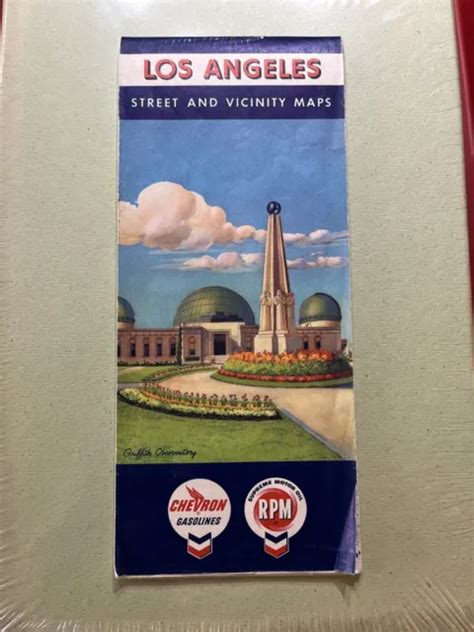 Vintage 1960 Road Map Los Angeles Street And Vicinity Chevron Gas Rpm