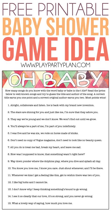 Free Printable Baby Shower Songs Guessing Game Play Party Plan