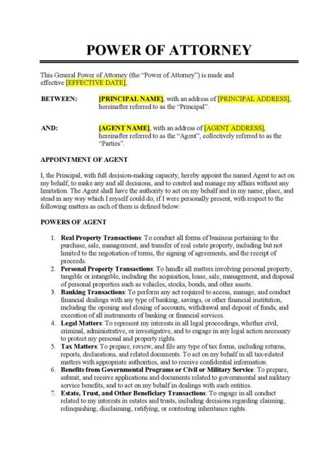 General Power Of Attorney Template Free Download Easy Legal Docs