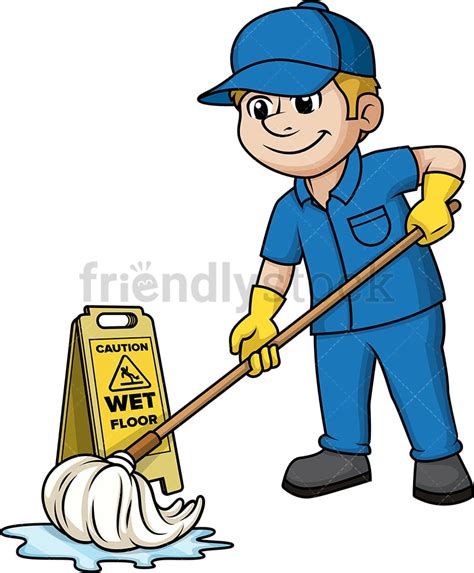 Man Mopping The Floor Cartoon Clipart Vector Friendlystock