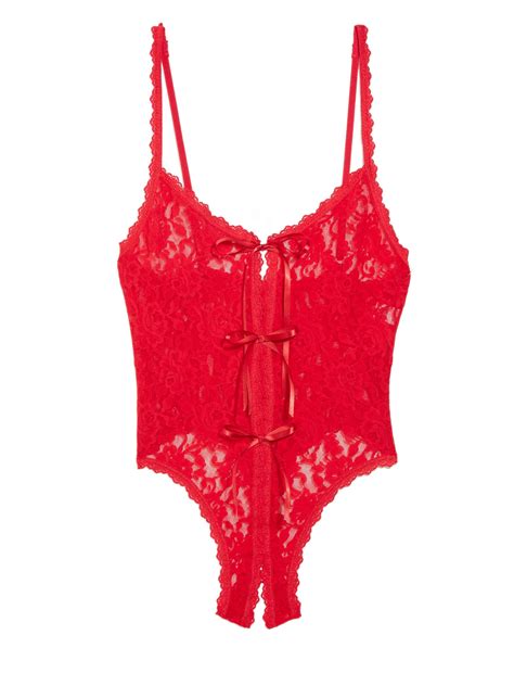 Hanky Panky Lace Open Gusset Naughty Crotchless Teddy Lingerie In Red