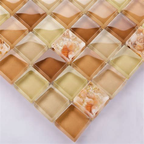 Wholesale Brown Glass Mosaic Tile Backsplash Crystal Glass Shell Patterns Mother Of Pearl