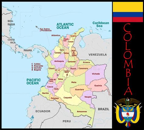 Mapa De Colombia Con Divisiones Administrativas Ilustración Del Vector