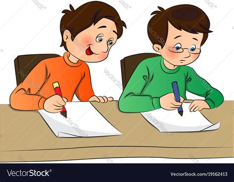 Boy Copying From Other Students Paper Royalty Free Vector