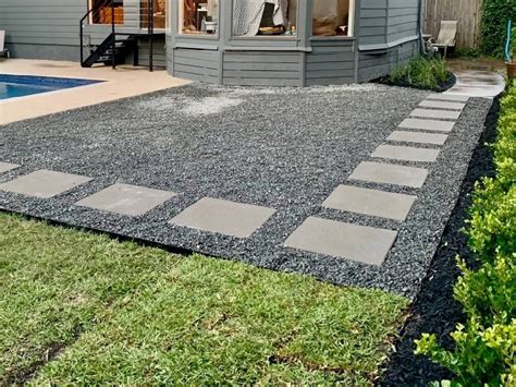 Patio Black Star Gravel Landscaping Rocks With Concrete Pavers Walkway