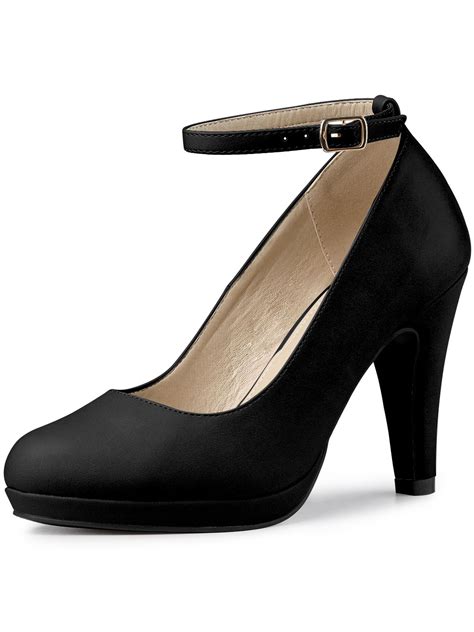 Womens Round Toe Stiletto High Heel Ankle Strap Pumps Black Size 65