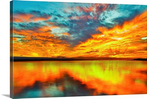 Red Orange Twilight Sunset Over Navarre Bay Wall Art