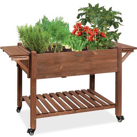 Pre Stained Mobile Raised Garden Bed Elevated Wood Planter Stand 57x20