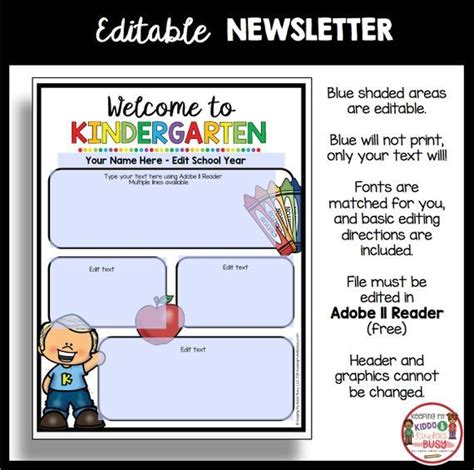 Welcome To Kindergarten Editable Newsletter Back To School Etsy