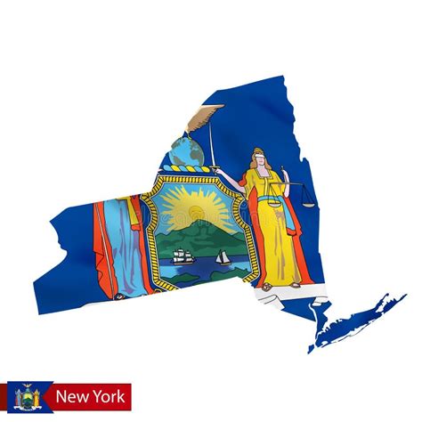 New York State Map In Round Isometric Style With Triangular 3d Flag Of
