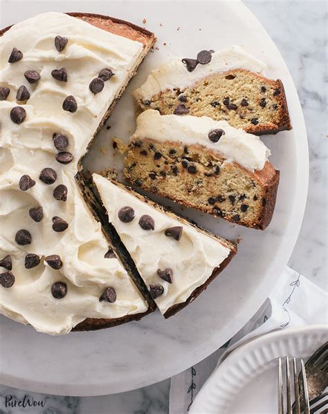An easy to make and delicious chocolate chip cookie cake that's perfect for any occasion. Chocolate Chip Cake with Cream Cheese Frosting - PureWow