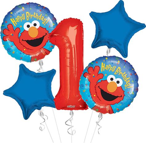 Sesame Street Elmo Happy Birthday Balloon Bouquet 5 Pc 1st Birthday