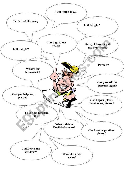 List of useful classroom phrases in english lessons. Classroom Phrases (pupil) - ESL worksheet by 49taxman