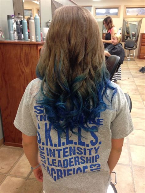 Long Brown Curled Hair With Blue Dyed Tips Blue Tips Hair Hair Dye Tips Dyed Tips Best Hair
