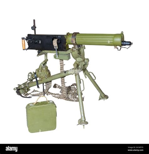 Maxims Machine Gun On A Tripod Sighting Is Isolated On The White Stock