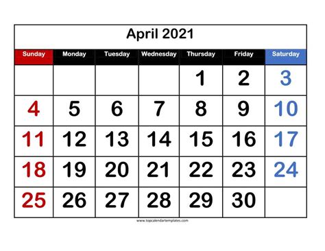 Free April 2021 Calendar Printable Monthly Template