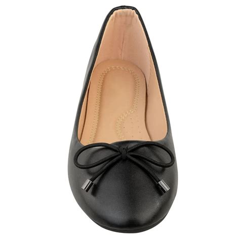 Womens Flat Black Pumps Ballerina Ballet Work Comfort Bow Ballet Dolly Shoes New Ebay