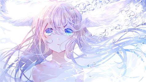 Download 1920x1080 Anime Girl Crying Tears Wings Underwater