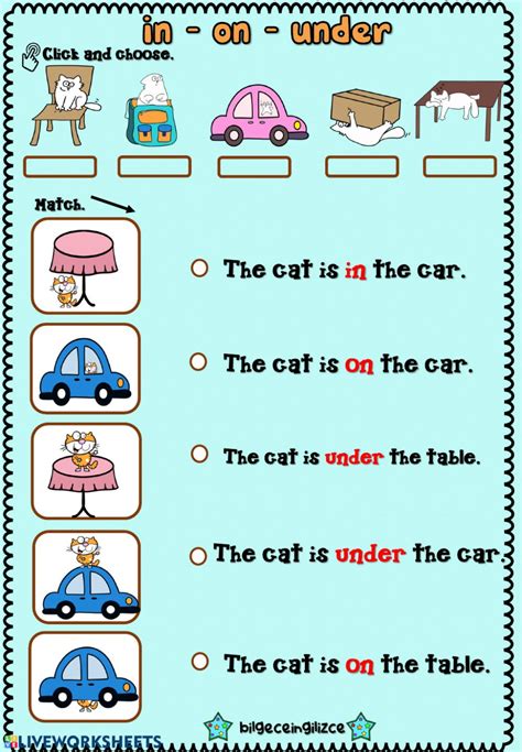 Prepositions Of Place In On Under Worksheet Images And Photos Finder