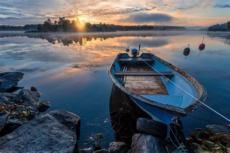 Blue Boat Blue Water Boat Nature Hd Wallpaper Wallpaper Flare