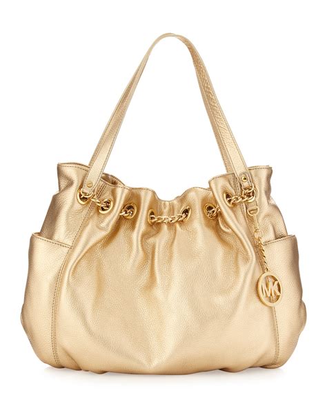 Michael By Michael Kors Jet Set Metallic Leather Tote Bag In Gold Pale