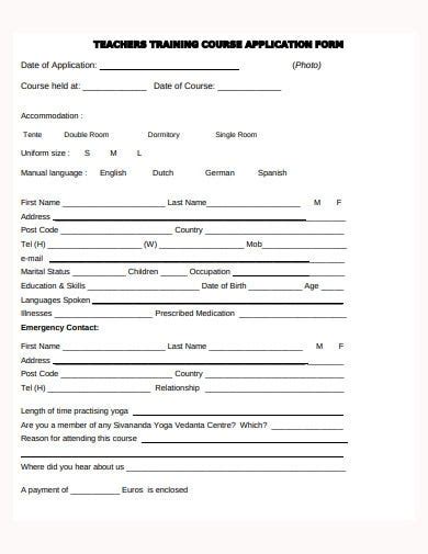 9 Teacher Training Application Form Templates In Pdf Doc