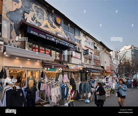Streets Lined With Shops In Hongdae Area Seoul Korea Stock Photo Alamy