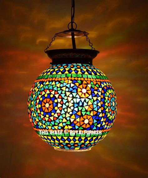 Globe Shape Turkish Mosaic Glass Hanging Pendant Light Lamp