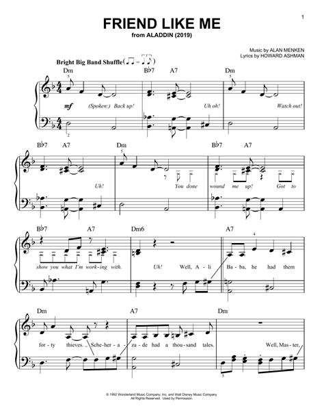 Will Smith Friend Like Me From Aladdin 2019 Sheet Music Chords