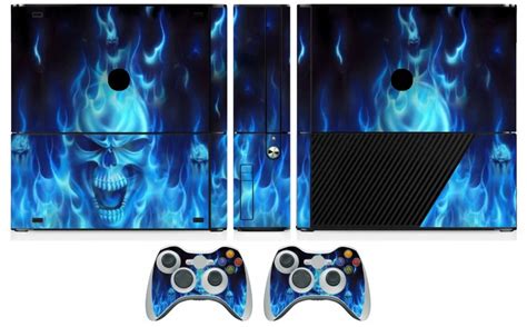 256 Blue Fire Vinyl Skin Sticker Protector For Microsoft Xbox 360 E And