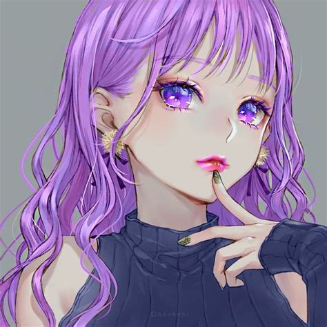 Aesthetic Anime Girls With Purple Hair Sticker Picture
