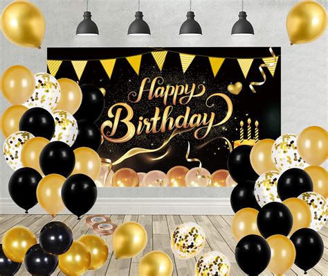 Buy Black And Gold Birthday Party Decorations Gold Black Balloons Backdrop Banner Happy Birthday