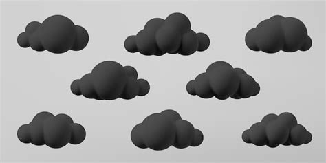 Conjunto De Nubes Negras 3d Aislado En Un Fondo Gris Render Suave