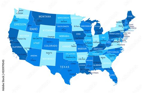 United States Map Cities Regions Vector Stock Vector Adobe Stock