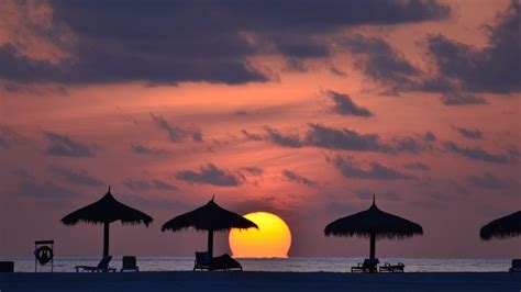 Wallpaper Beach Sunset Sea Sun Dark Hd Layar Lebar Definisi