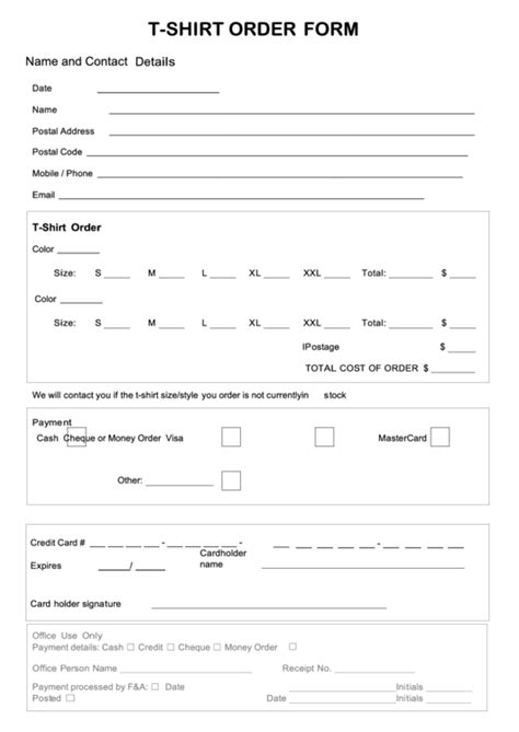 Fillable t-shirt order form printable pdf download