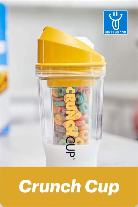 A Cup Filled With Cereal Sitting On Top Of A Counter Next To A Yellow Lid