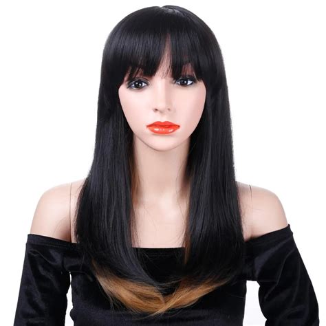 Buy Aosiwig Black Long Straight Wig Synthetic Hair Wigs With Bangs Cosplay
