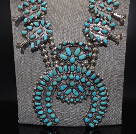 Necklace Navajo Squash Blossom Turquoise Petit Point CJRUDN22 01