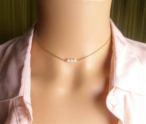 Tiny Freshwater Pearl Choker Necklace Bridesmaid Jewelry Etsy