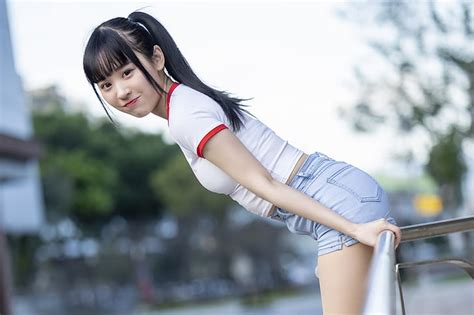 HD Wallpaper Asian Women Model Brunette Ponytail Bangs Looking