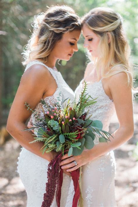 Woodsy Bohemian Summer Wedding Ideas In Maine Lesbian Wedding Lesbian Bride Lesbian Wedding