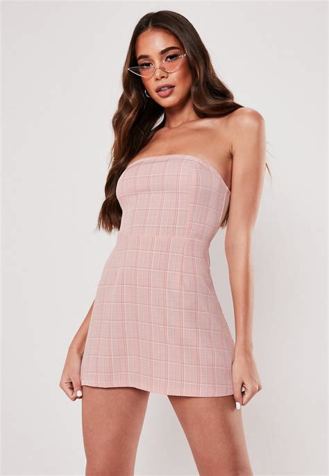 Petite Pink Plaid Stapless Mini Dress | Missguided