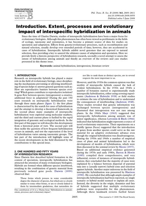 Pdf Hybridization In Animals Extent Processes And Evolutionary Impact