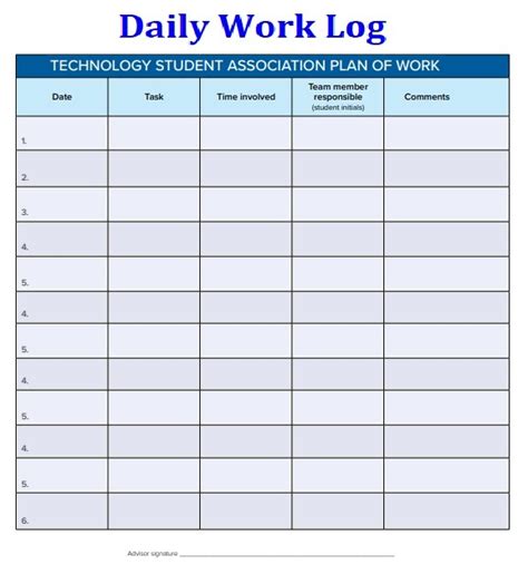 Daily Work Log Templates 10 Free Printable Word Excel And Pdf Formats