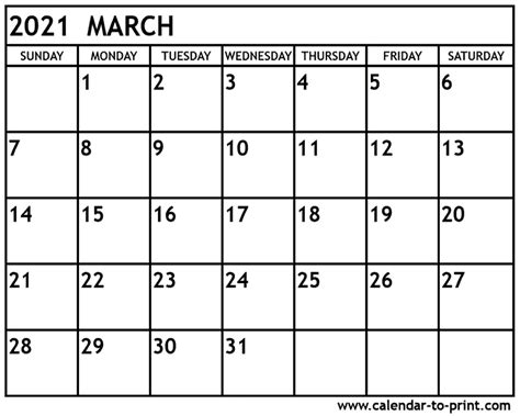 Printable March 2021 Calendars Free Printable Calendar Monthly