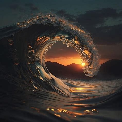 Premium Ai Image Colorful Ocean Wave Sea Water In Crest Shape Sunset